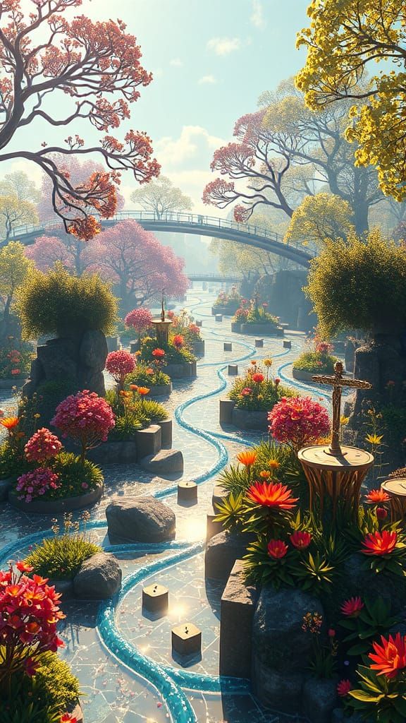 Quantum Entanglement Garden in Art Nouveau Style