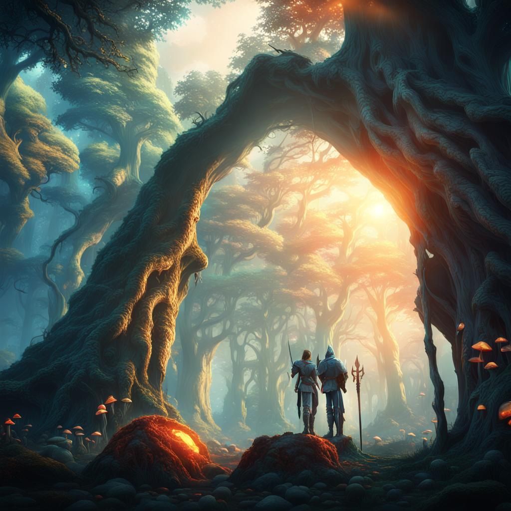 Heroic Warrior in Mystical Forest Concept Art