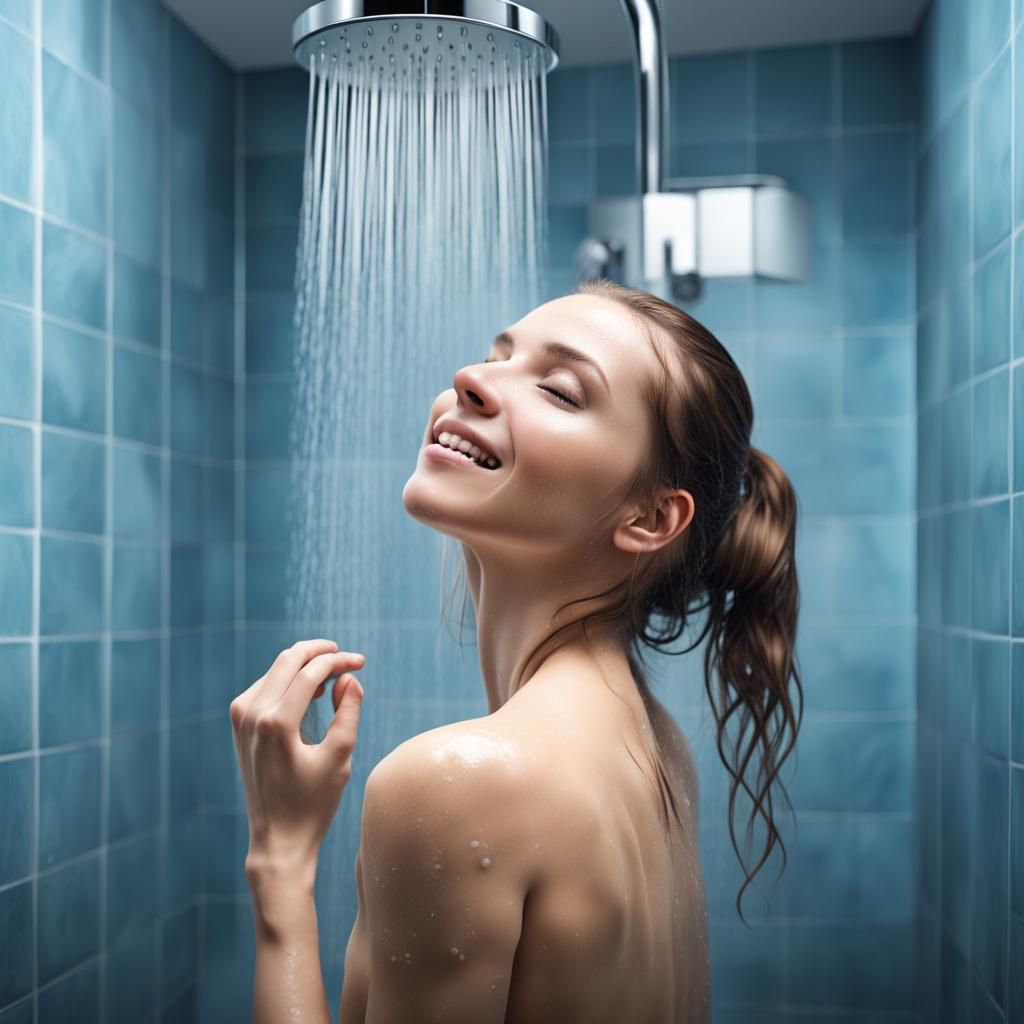Realistic Photo of a Young Woman in Shower