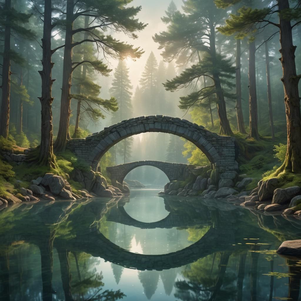 Stone Bridge Over Serene Lake in Unreal Engine