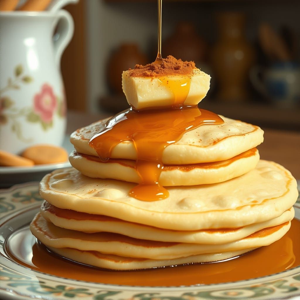 Pancakes with Butter and Syrup in Impressionistic Style