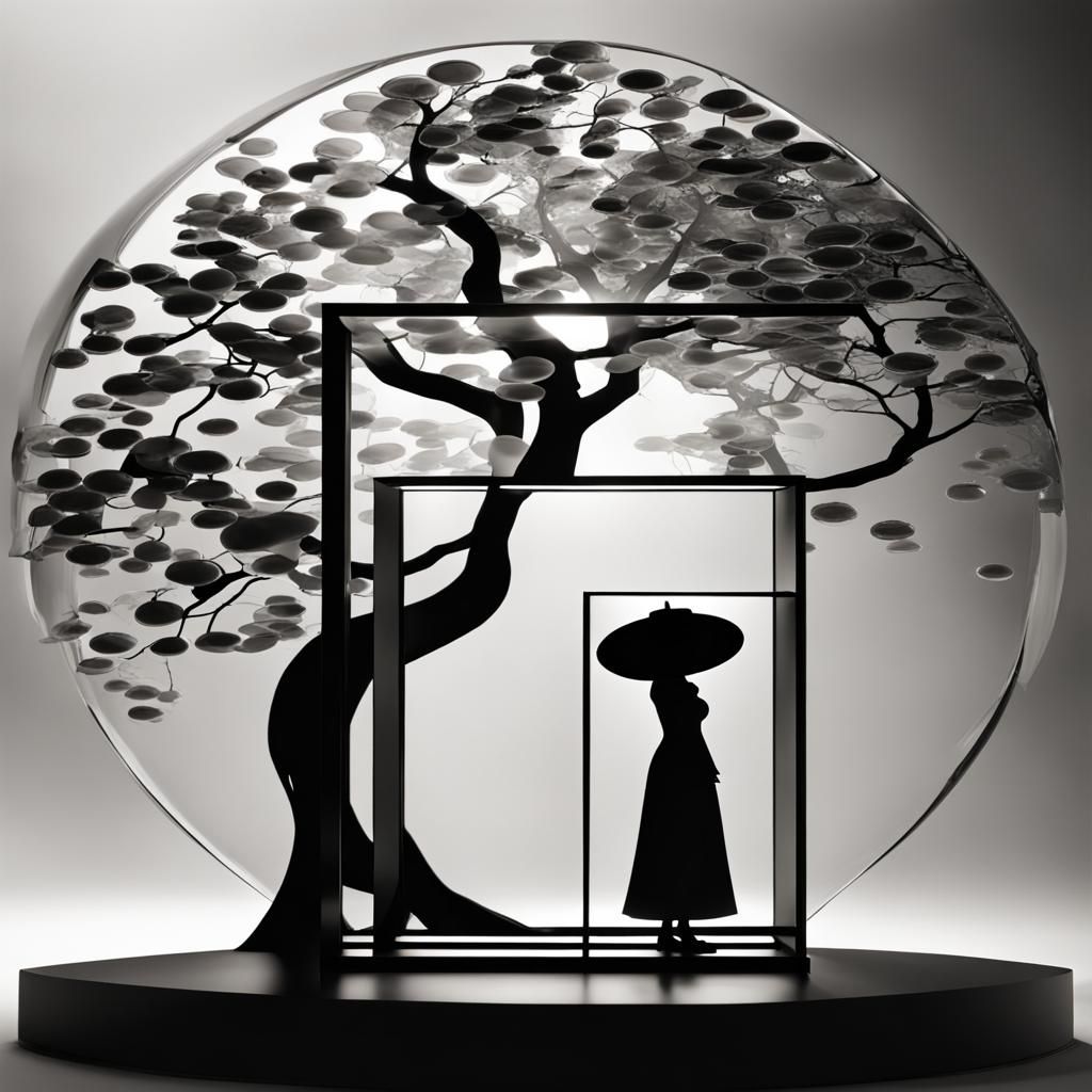 Abstract Tree and Woman Under Glass Yin-Yang