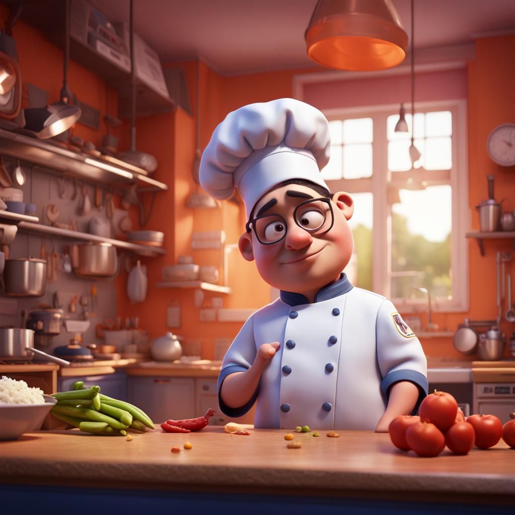 Autistic Chef in Pixar-style 3D Digital Art