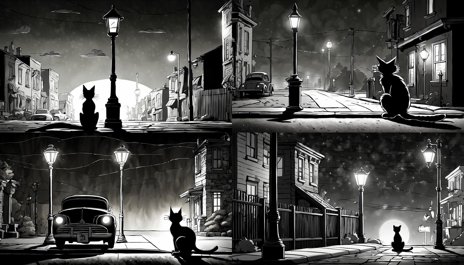 Cat Leaning on Lamppost in Chuck Jones Style