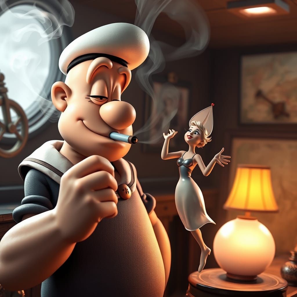 Popeye the Sailor Smokes Dreamy Pipe: 3D Render