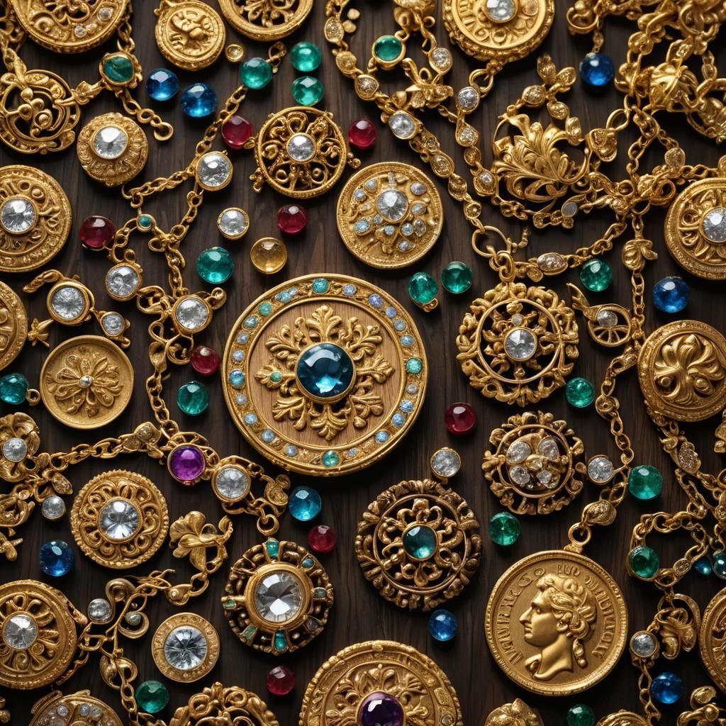 Baroque Gemstone Coin Still Life in Macro