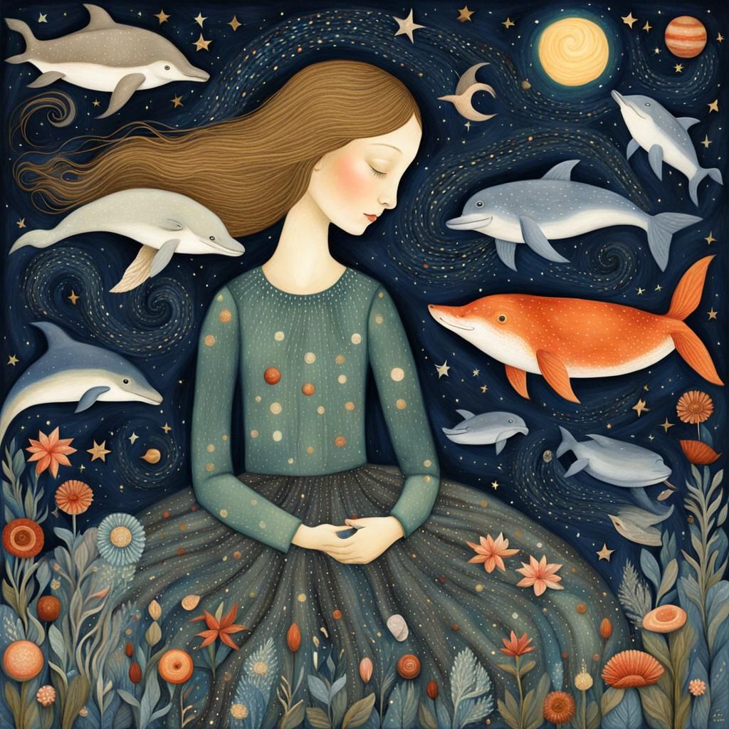 Dreamy Island Scene with Unicorn in Galaxy