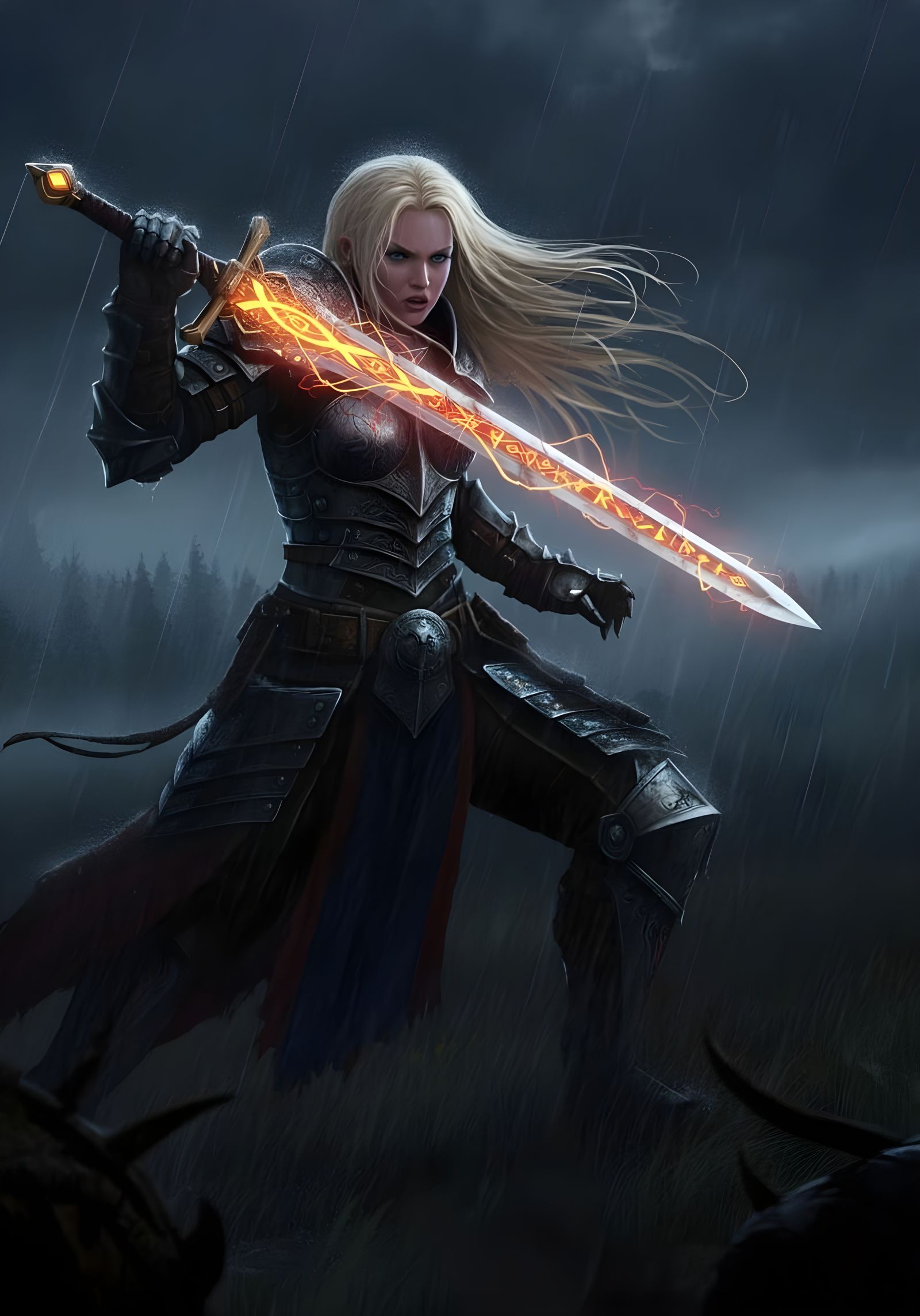 Female Warrior vs Orc in Dungeons & Dragons Style