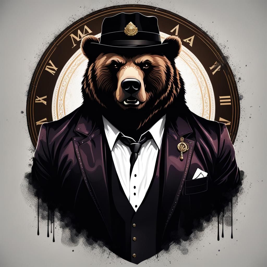 Grizzly Mafia Boss Portrait in Ornate Dark Colors