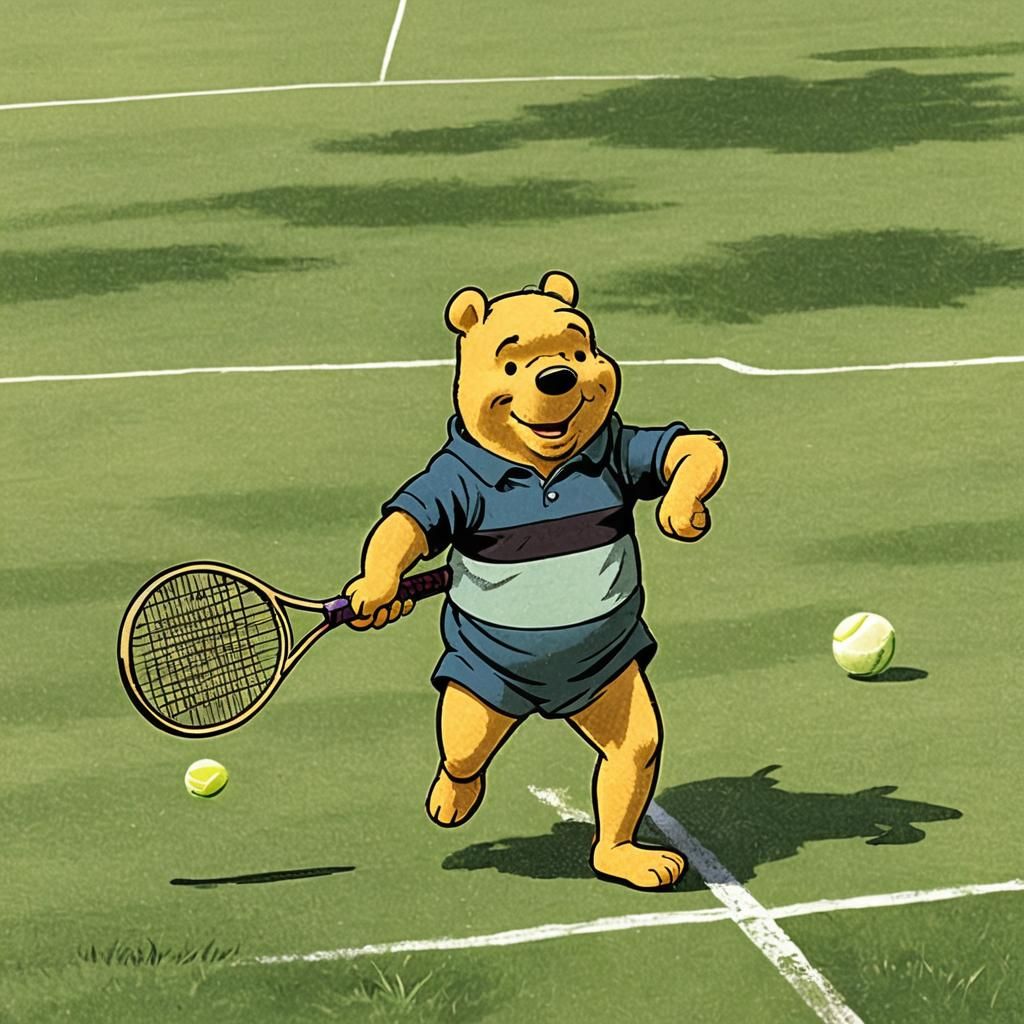 Winnie the Pooh Plays Tennis: 50s Illustration