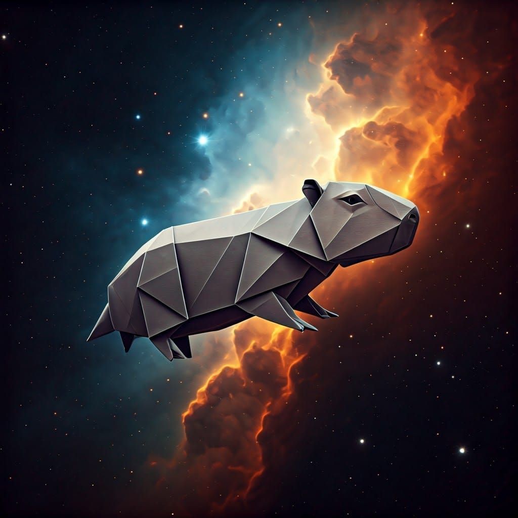 Capybara Origami Soaring Through the Cosmos