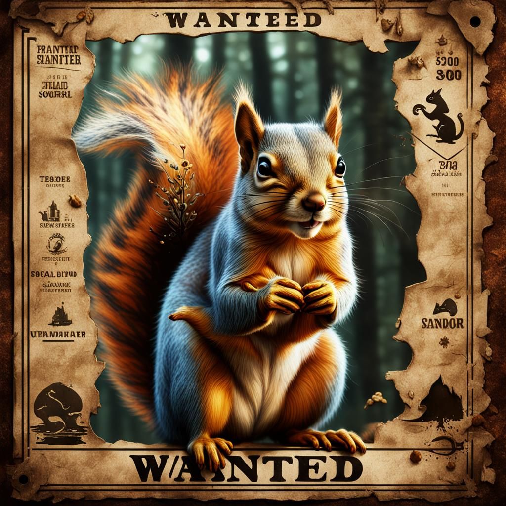 Squirrel on Wanted Poster: Detailed Matte Painting