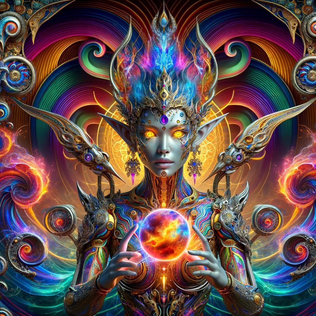 Cybernetic Goddess Crafts Celestial Realm