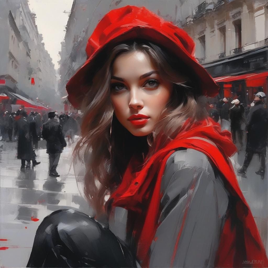 Striking Portrait in Red and Gray Color Palette