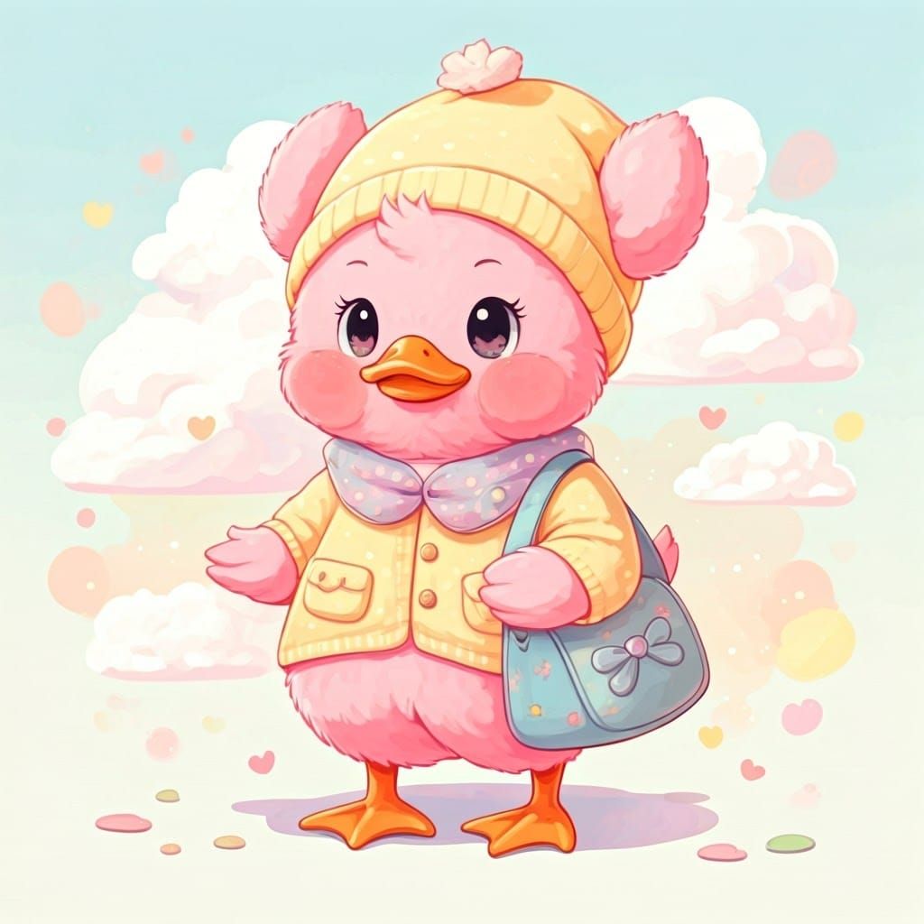 Chibli Anime Pink Duck with Bag