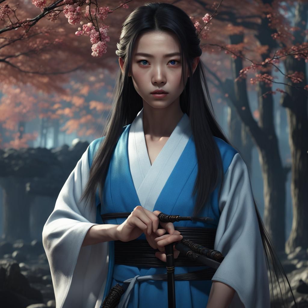 Korean Girl with Katana: Fantasy Concept Art