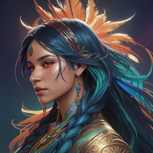 African Mermaid with Peacock Tail Concept Art