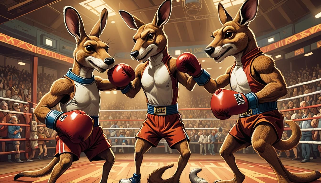 Kangaroos Boxing in a Cartoon Looney Tunes Style
