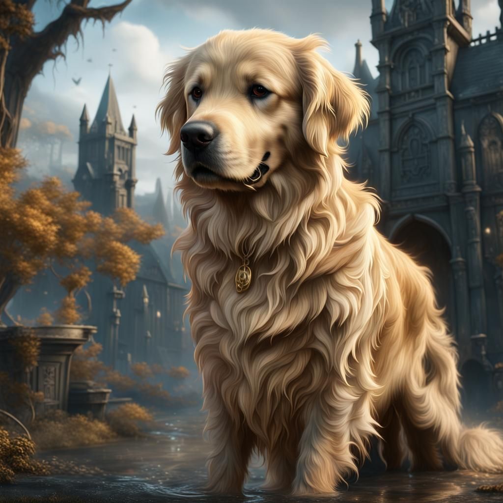 Ghostly Golden Retriever in Detailed Matte Painting