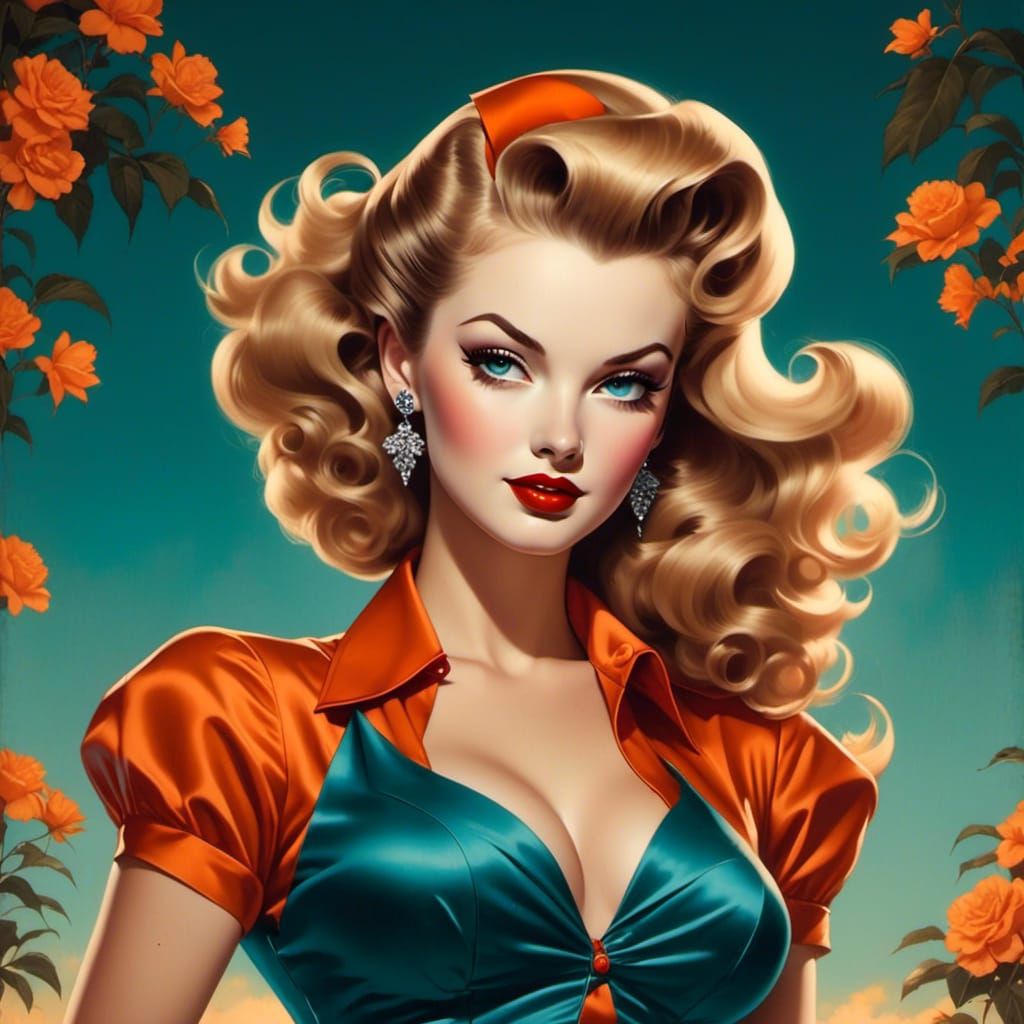 Elegant 1940s Pin-Up Silhouette in Sunset Tones