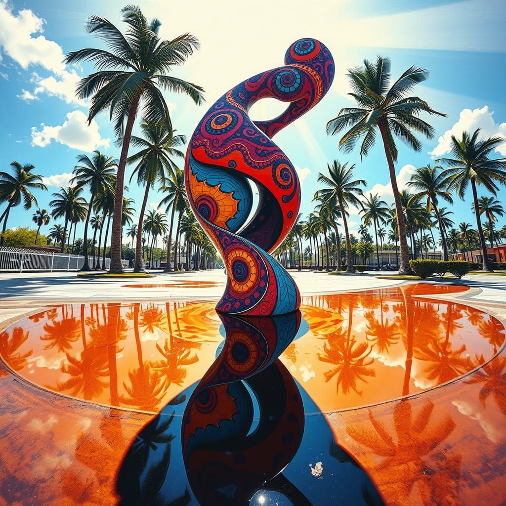 Vibrant Modern Sculpture with Palm Trees