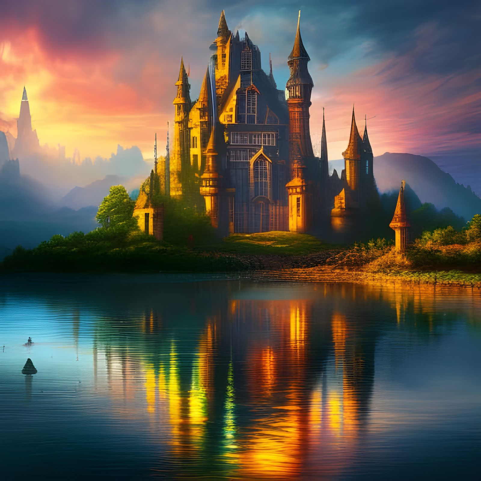 Epic Sunset Castle with Iridescent Lizard Scales