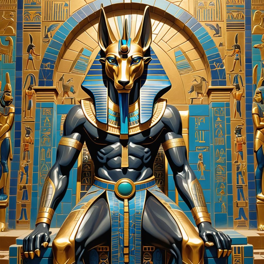 Anubis Enthroned in Temple of Isis: Digital Art