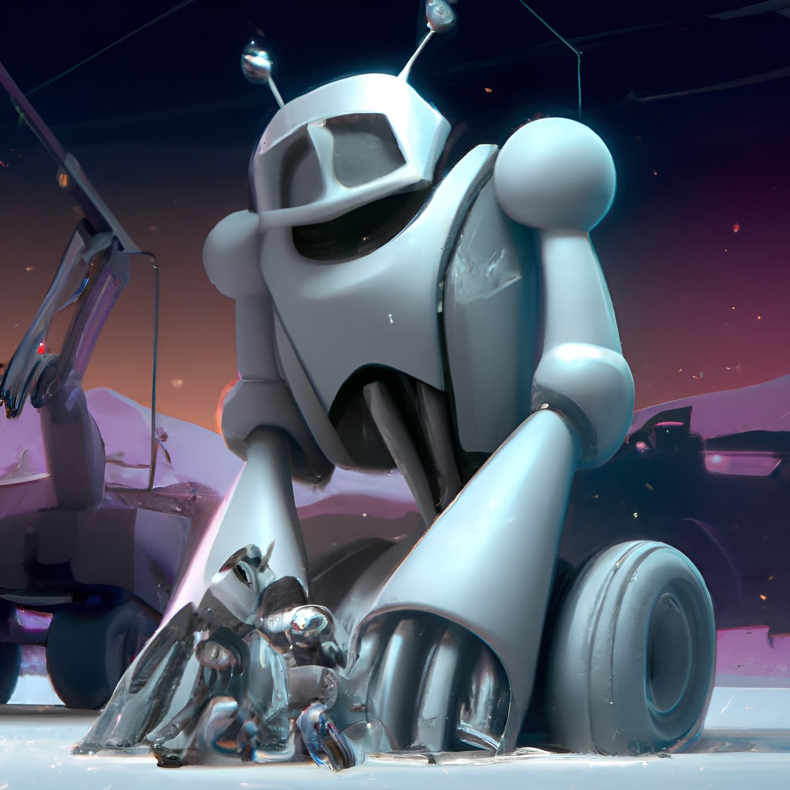 Friendly Mecha Entertaining Children: 3D Digital Art