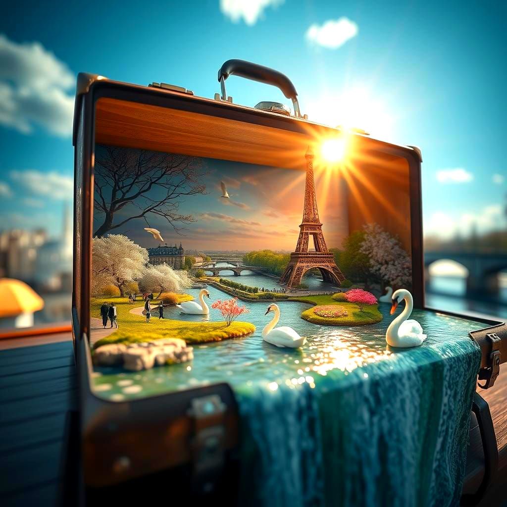 Paris Springtime Scene in Surreal Diorama