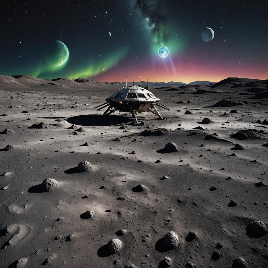 Hyper Realistic Moon Base in a Vibrant Night Sky with Celest...