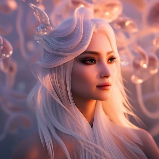 Ocean Wave Anime Girl in Ethereal Fantasy Art