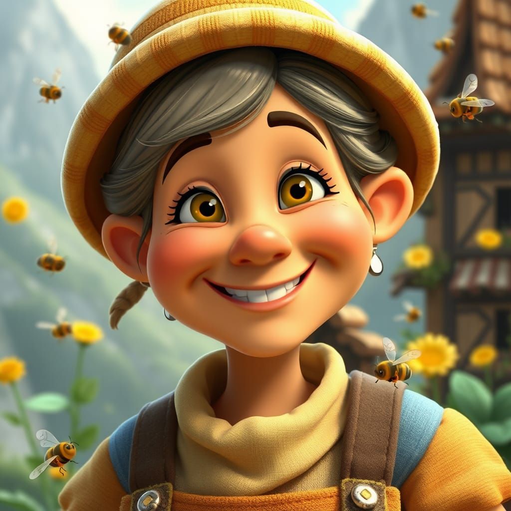 Jolly Beekeeper Portrait in 3D Animation Style