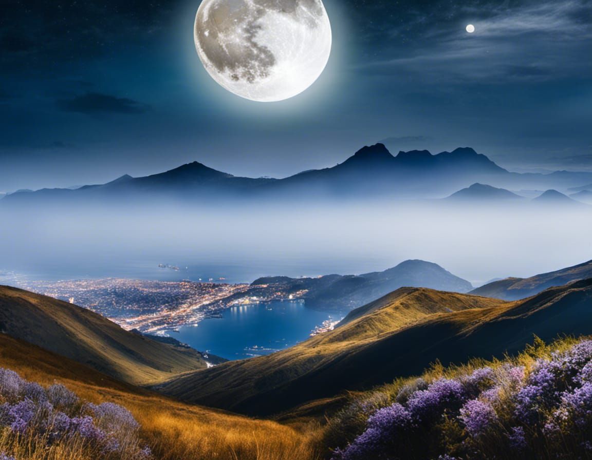 Majestic Moonlit Marina: A Mixed Media Masterpiece