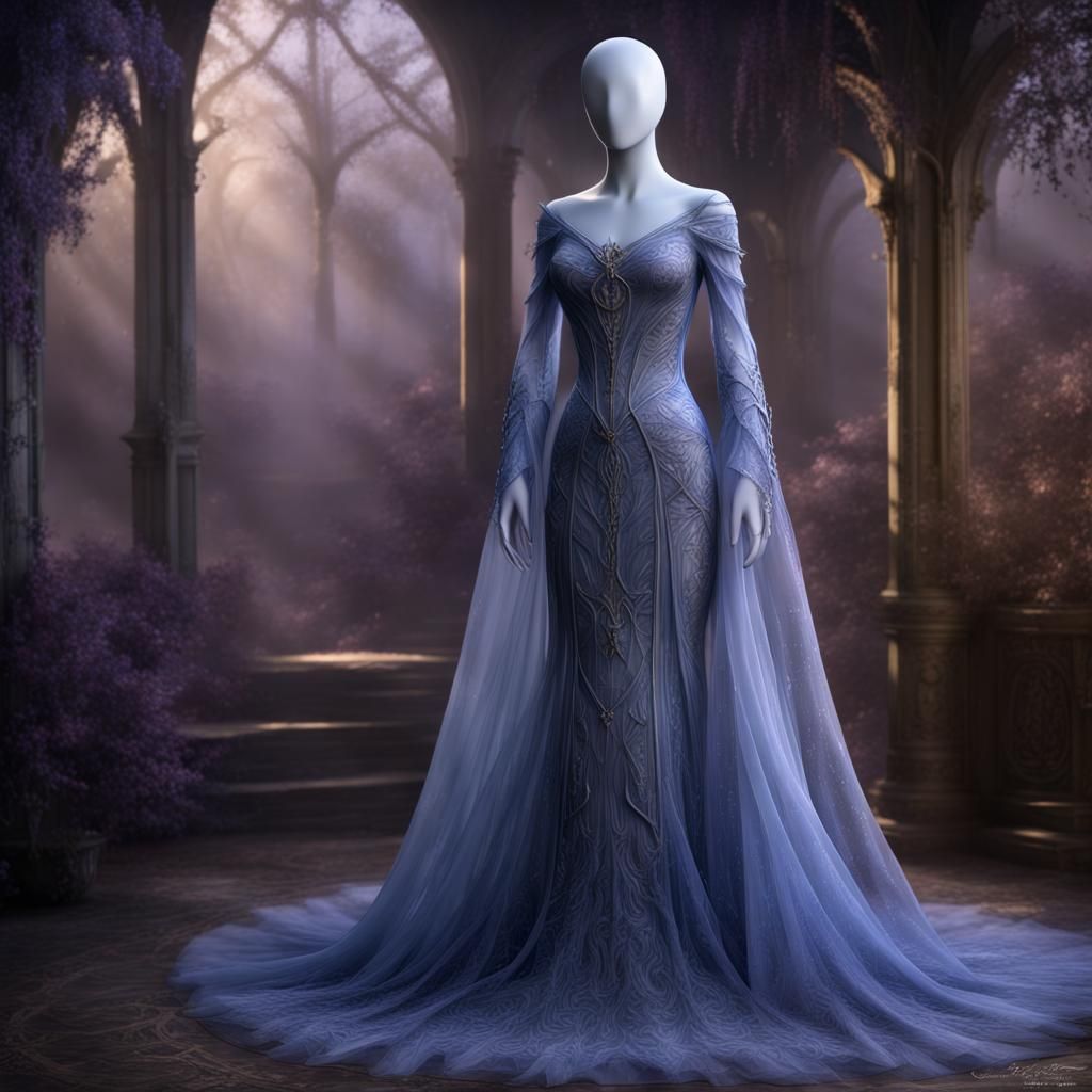 Lavender Elvish Gown on Dress Form: Digital Matte Painting