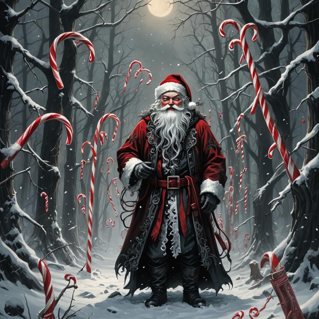 Eerie Gothic Santa in Snowy Forest Illustration