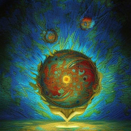 Surreal Glitchcore Scene in Stained Glass Style