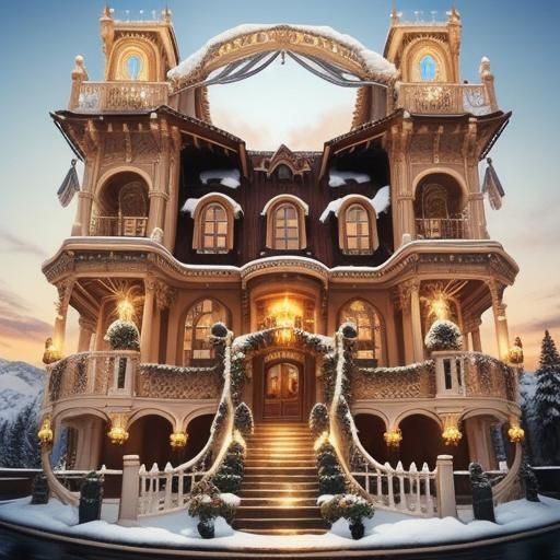 Detailed Gingerbread House in Winter Wonderland
