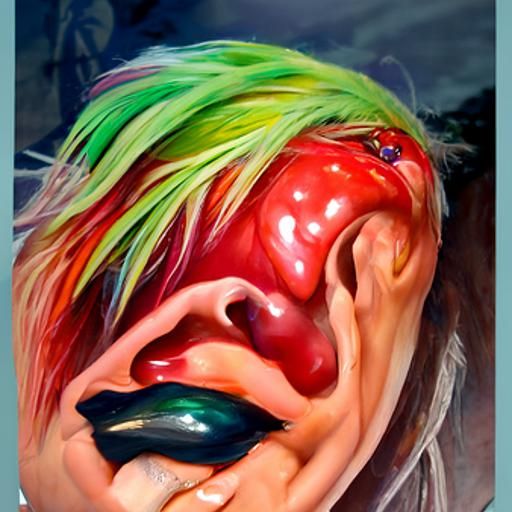 Woman with Rainbow Hair: Hyperrealistic Oil Painting