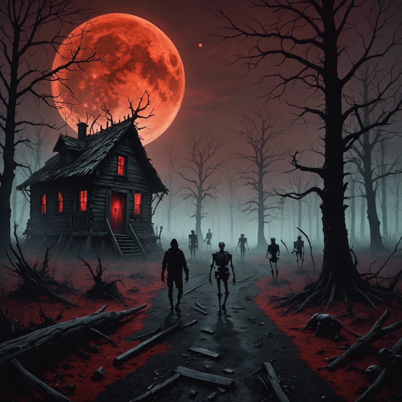 Haunted Forest: Dark Fantasy with Skeletons