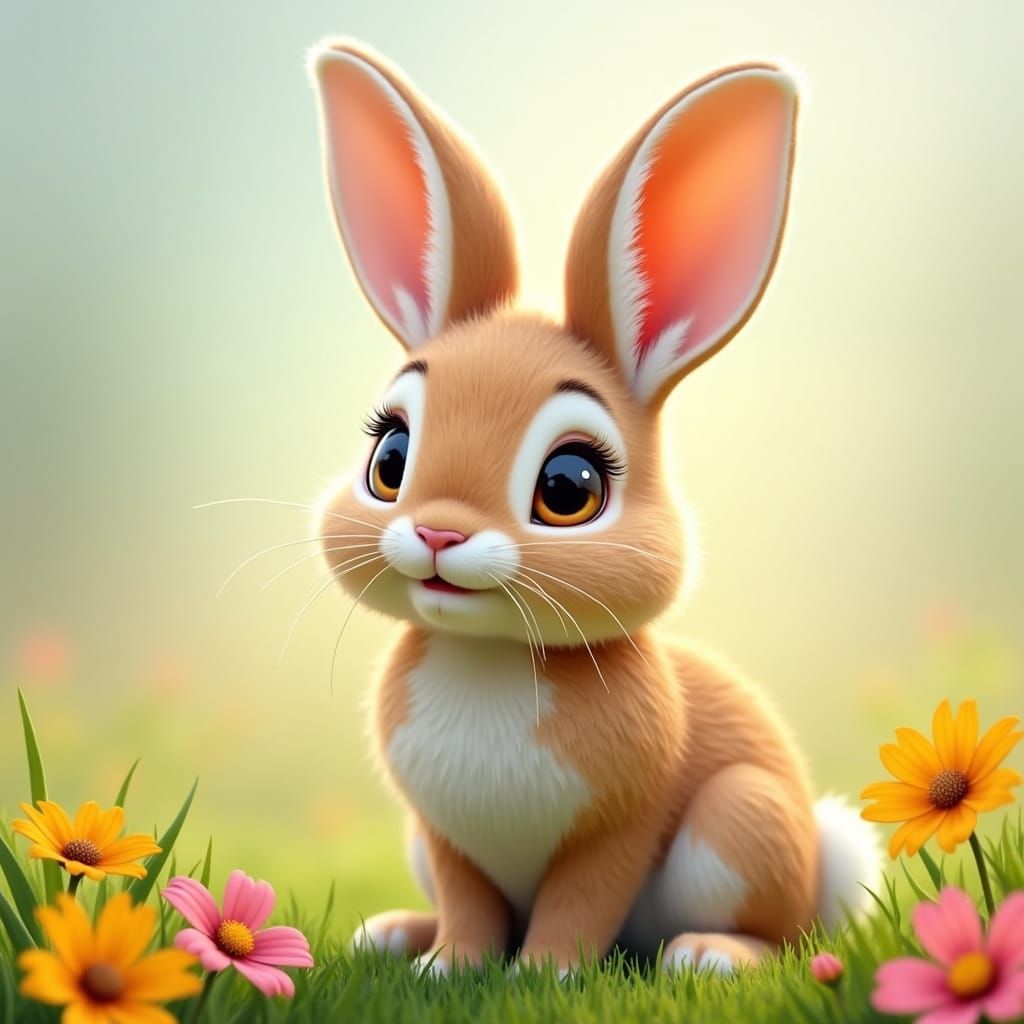 Surreal Easter Bunny in a Sunny Meadow