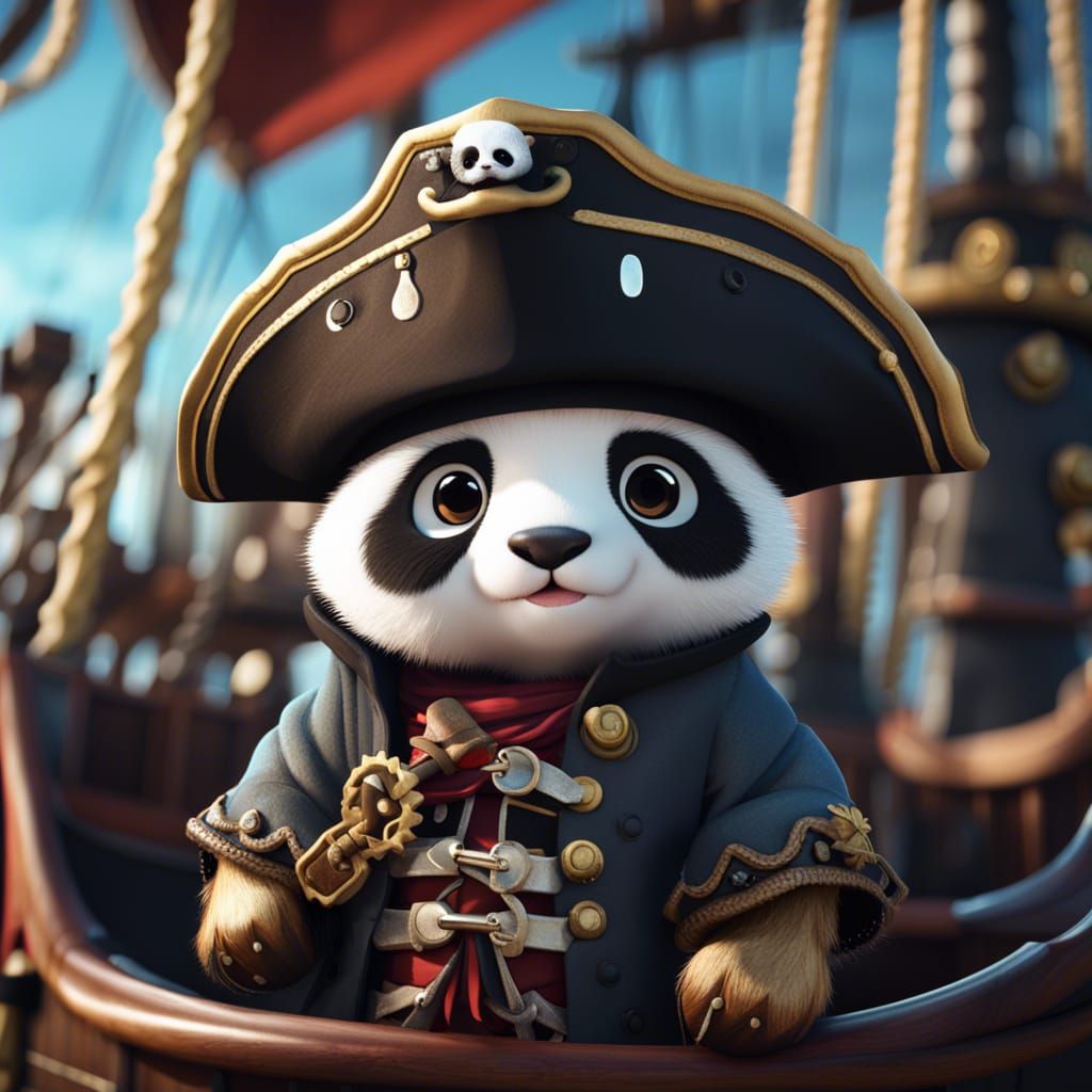 Cute Pirate Panda on a Ship
