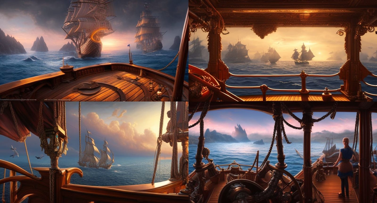 Pirate Ship at Sunset: Hyper-Detailed Digital Illustration