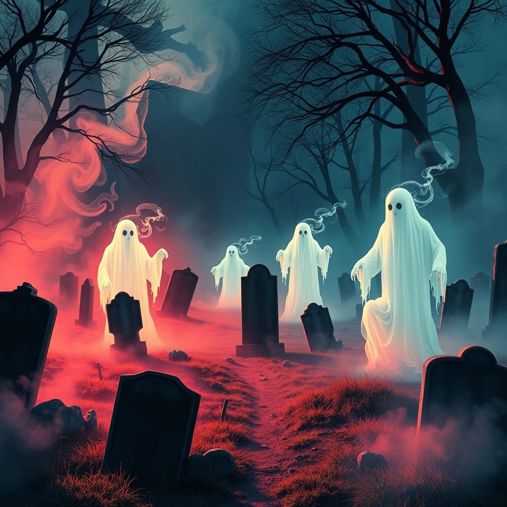 Ethereal Graveyard Scene in Triadic Colors