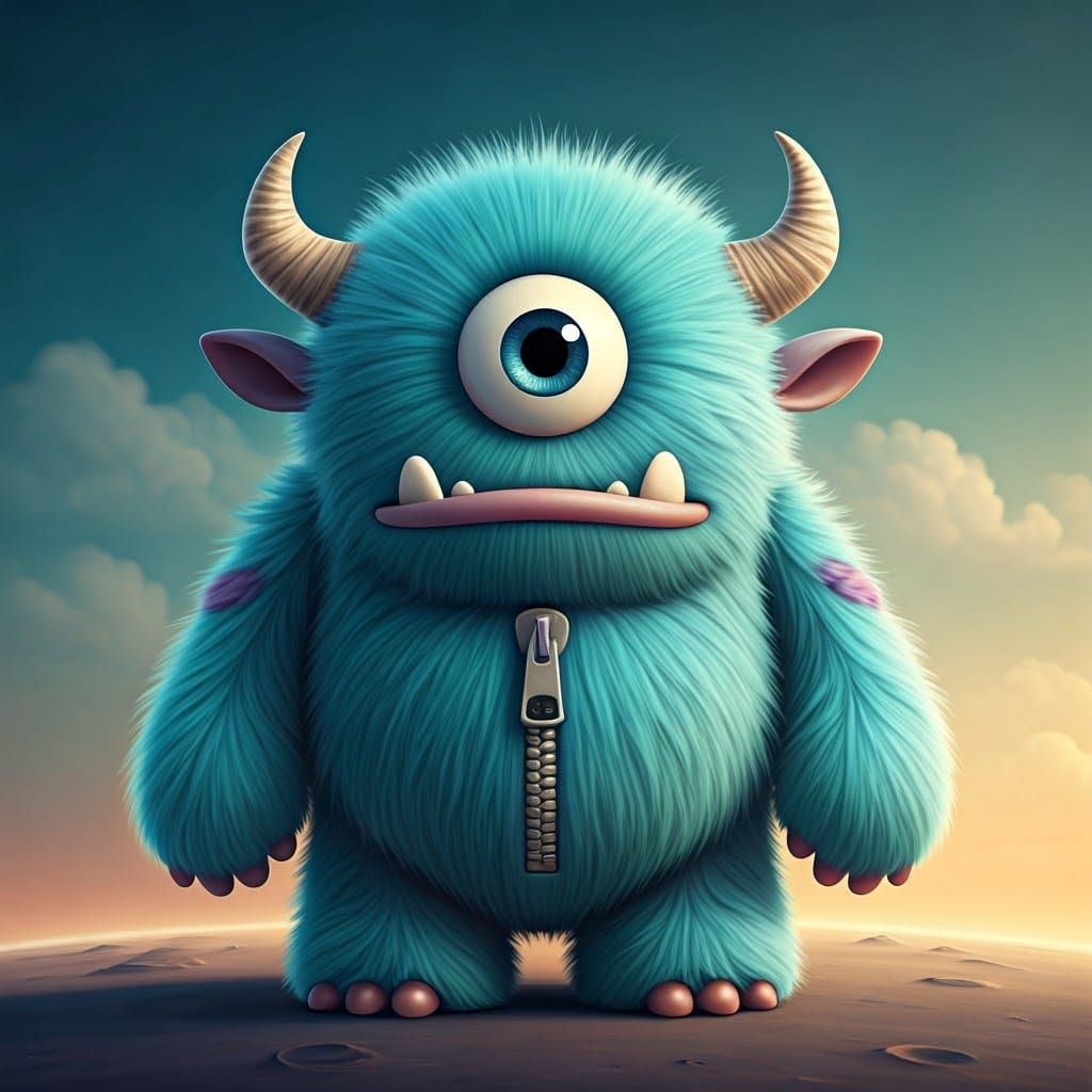 Turquoise One-Eyed Monster on Dreamy Planet Surface