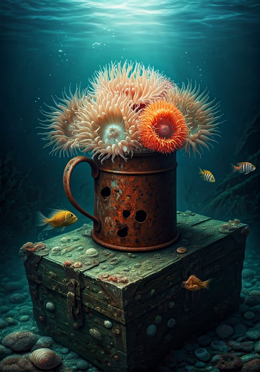 Underwater Still Life with Bioluminescent Fish