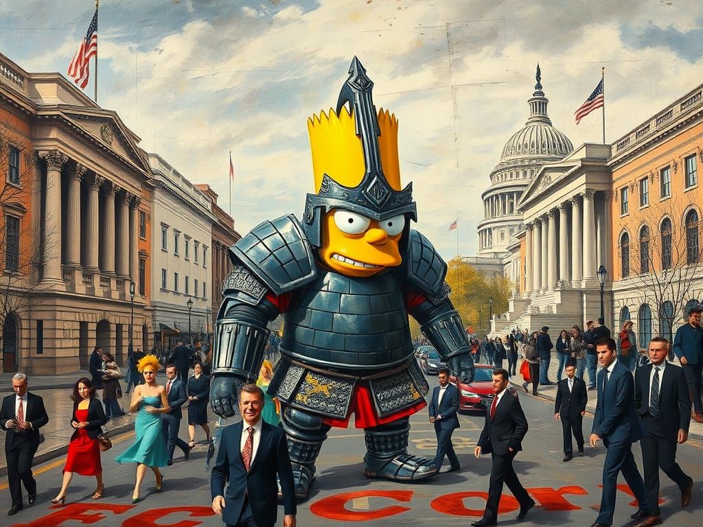 Grunge Samurai Bart Simpson in Washington, D.C. Oil Painting