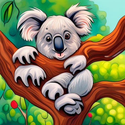 Koala in Candyland Wonderland: Gouache Painting