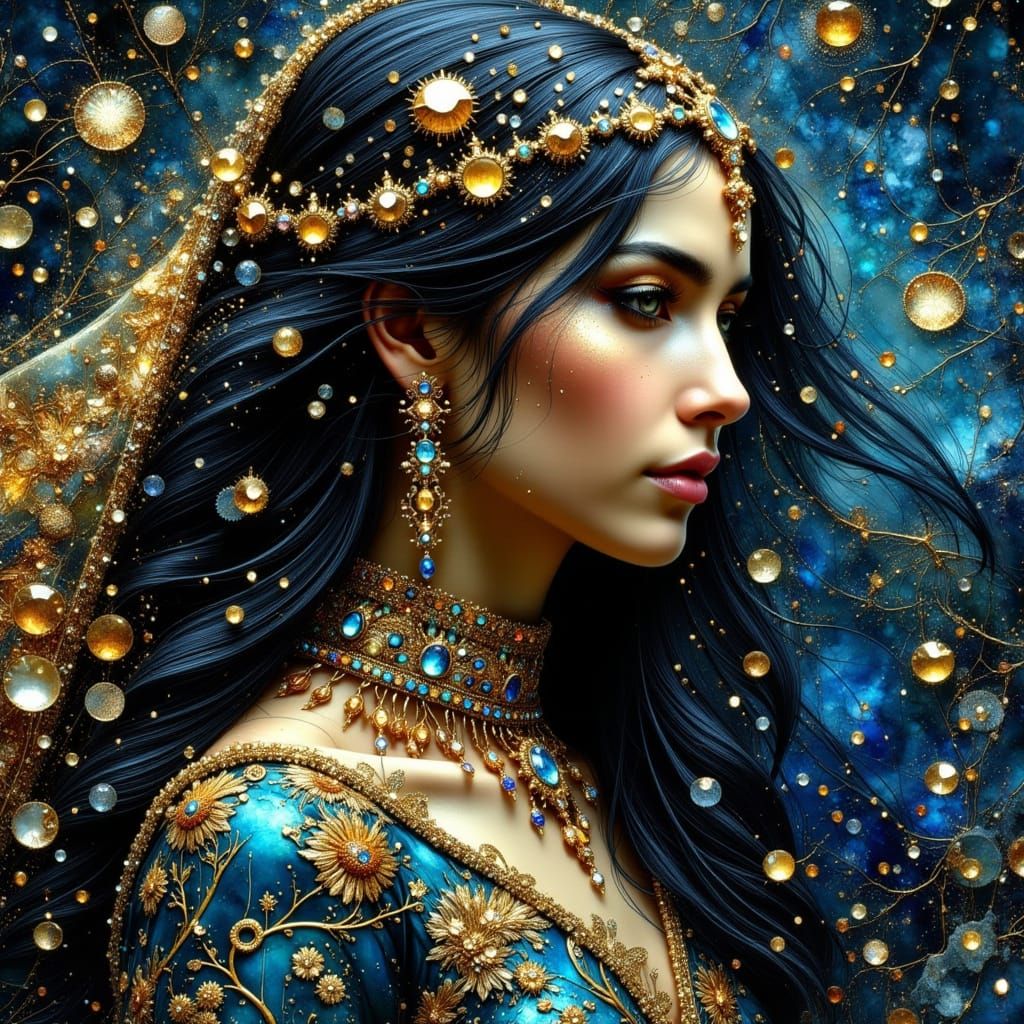 Gilded Arabian Princess in Opulent, Whimsical Attire