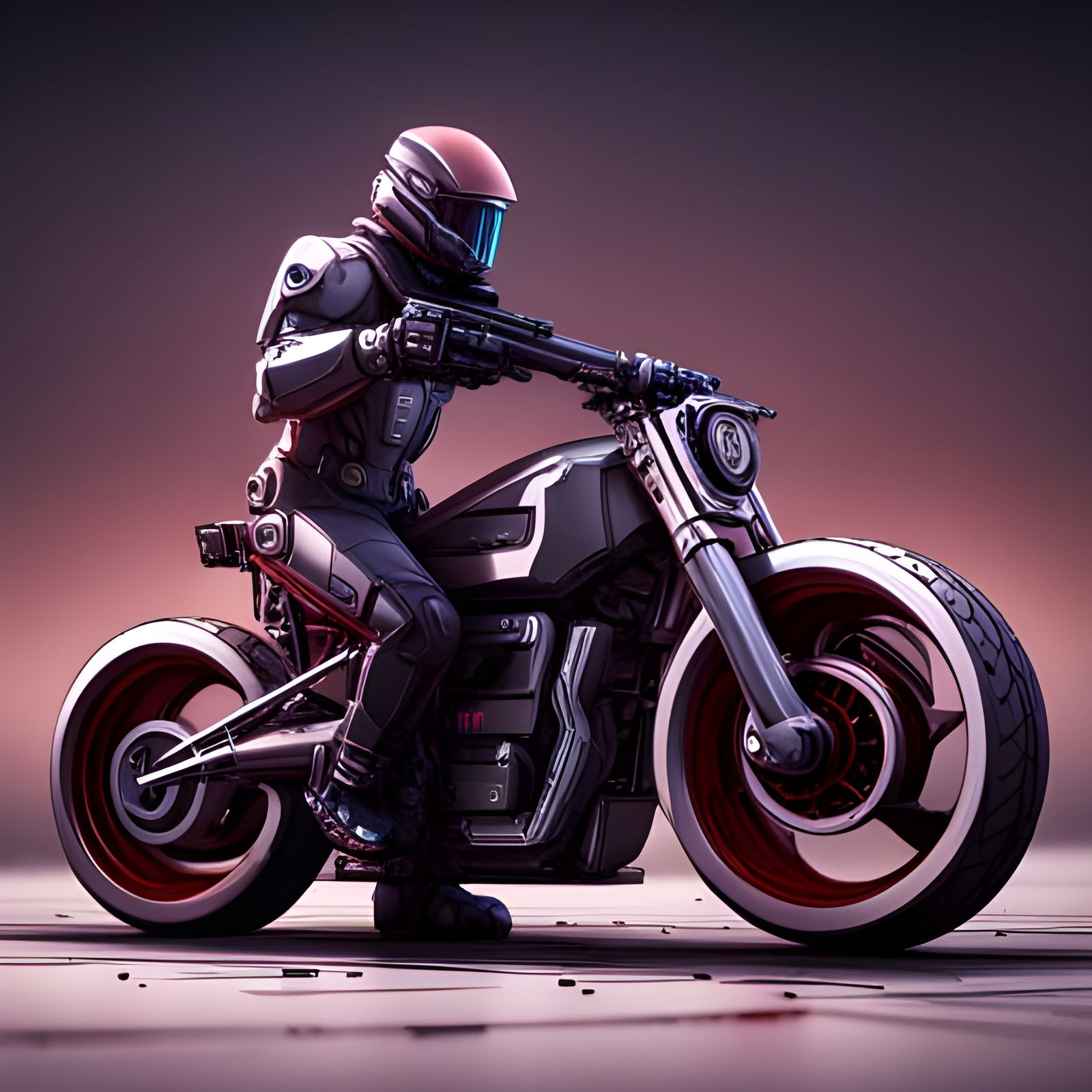 Futuristic Motorbike Blaster Soldier in Sci-Fi Style