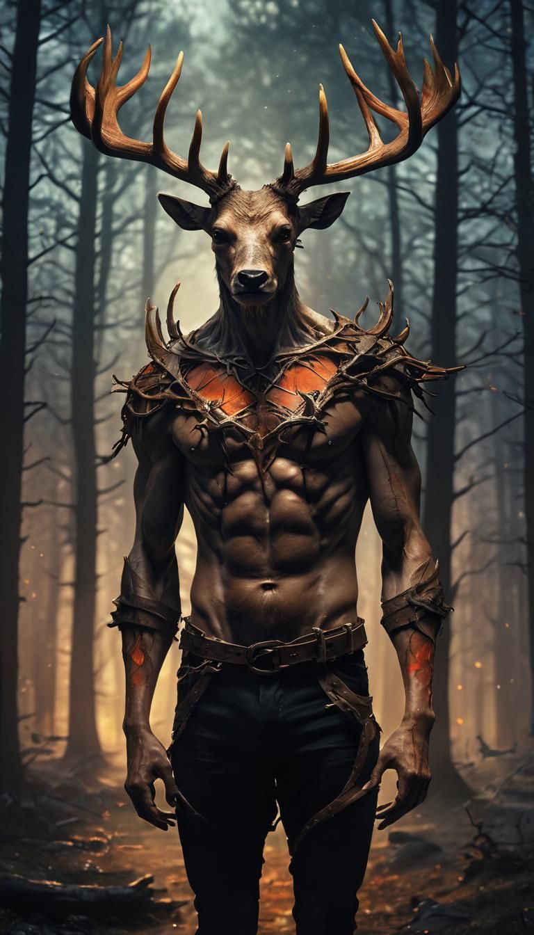 Human with Antlers: Mythical Transformation